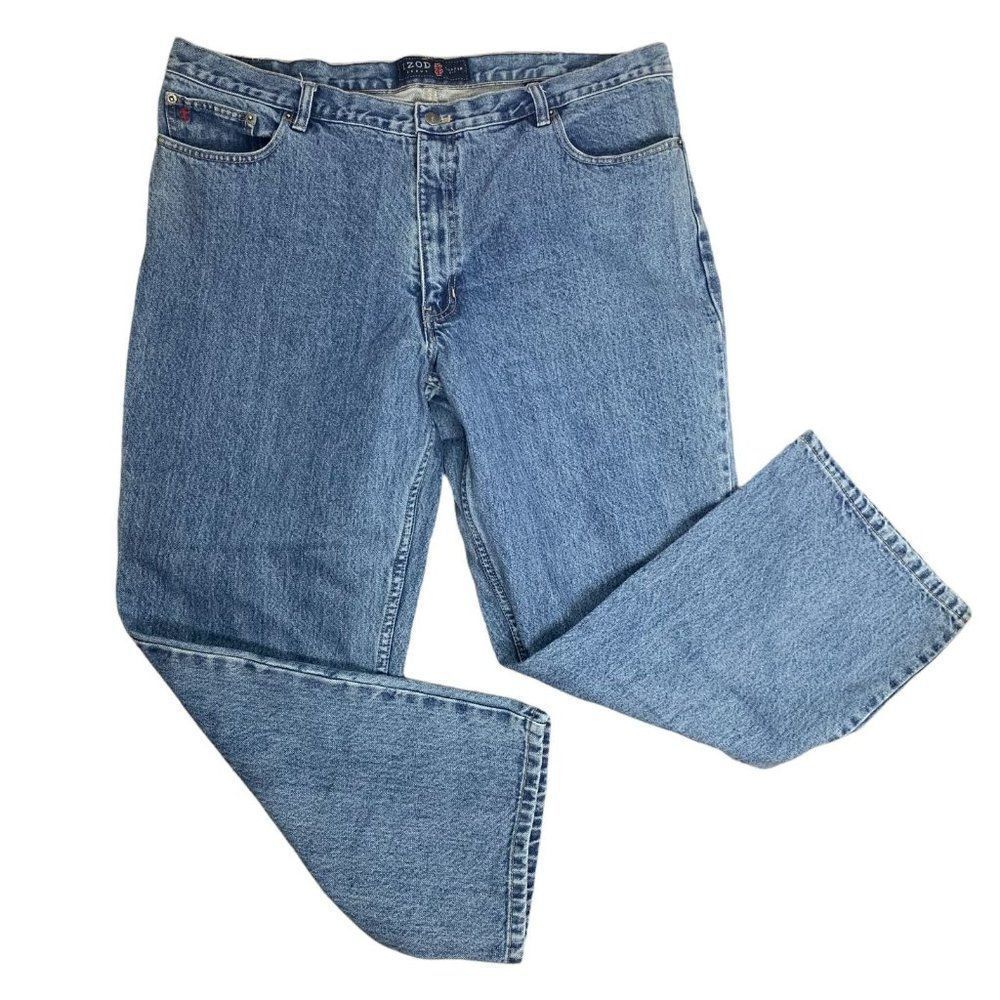 Vintage 90s Mens Izod Relaxed Fit Denim Jeans 40 Med Wash Straight Leg